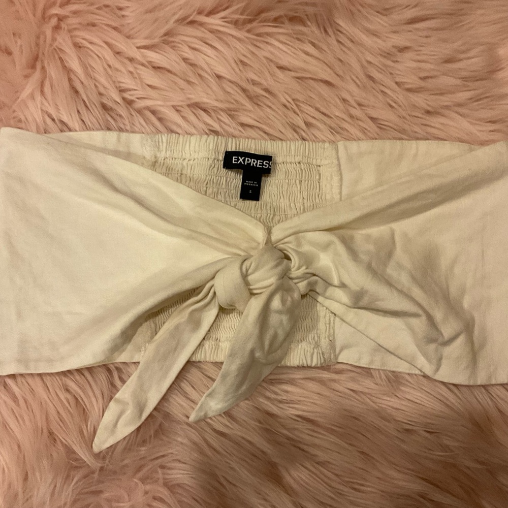 Express Cream Tie-Front Bandeau Top